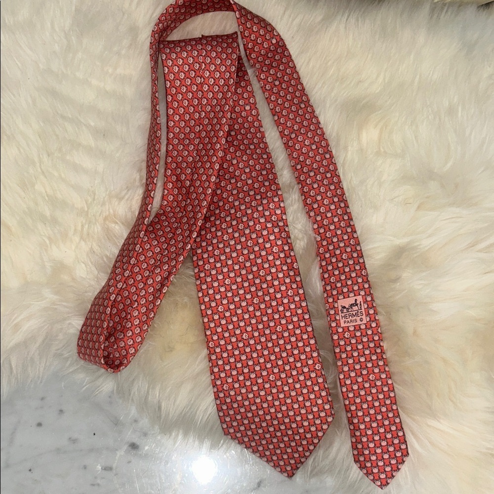 HERMES Men’s Tie Koral Small Fish and Crab Design AUTHENTIC
